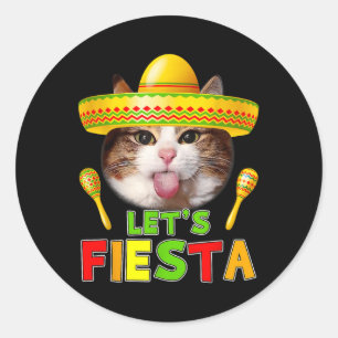 Sticker Rond Cinco De Mayo Meow Lets Fiesta Mexican Cactus Cute