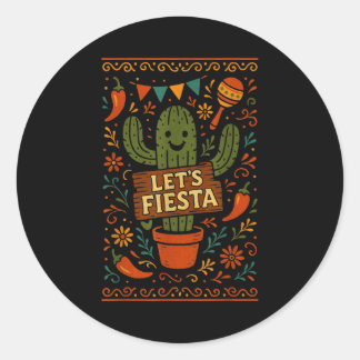 Sticker Rond Cinco de mayo mexican cactus party funny letsCinco