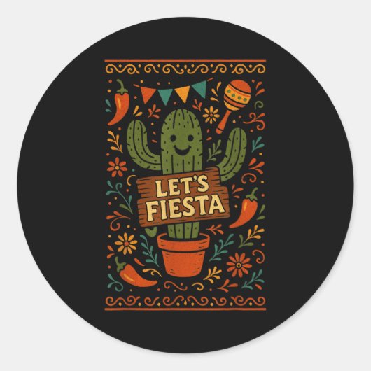 Sticker Rond Cinco de mayo mexican cactus party funny letsCinco (Devant)