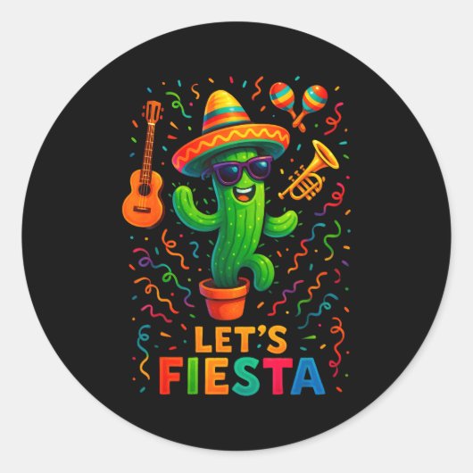 Sticker Rond Cinco de mayo mexican cactus party funny letsCinco (Devant)