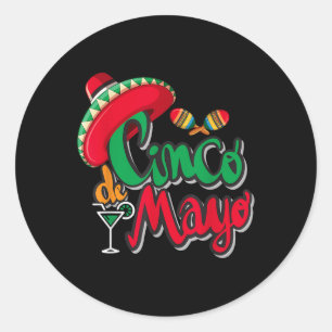 Sticker Rond Cinco De Mayo Sombrero Hommes Femmes Taco Mexicain