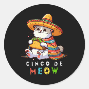 Sticker Rond Cinco De Meow avec un chat souriant taco et sombre