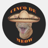 Sticker Rond Cinco De Meow Cat Cinco De Mayo Mexique (Devant)