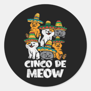 Sticker Rond Cinco De Meow Chats Kitten Cute Cinco De Mayo Femm