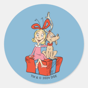 Sticker Rond Cindy Lou Who & Max Cadeau de Noël