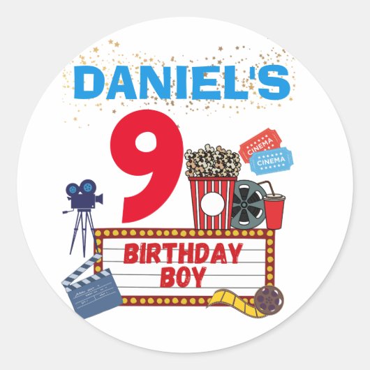 Sticker Rond Cinéma Nuit Cinéma Anniversaire Soirée Thème (Devant)