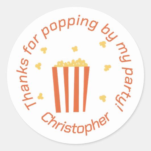 Sticker Rond Cinéma Nuit Popcorn Merci personnalisé (Devant)