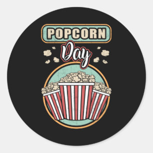 Sticker Rond Cinéma Popcorn Day Film Snack Pop Film Idée cadeau