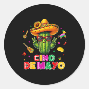 Sticker Rond Cinq mai mexicain cactus drôle allons fiestaCinc