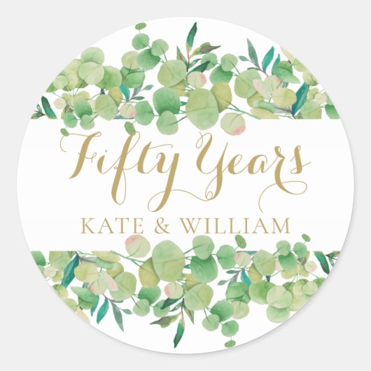 Sticker Rond Cinquante ans de mariage or Script Anniversaire de (Devant)