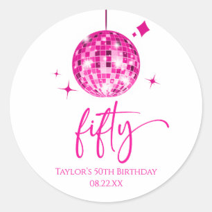 Sticker Rond Cinquante Balle Disco Rose Fête d'anniversaire 50