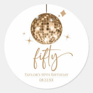 Sticker Rond Cinquante Boule Disco Dorée Fête d'anniversaire 50