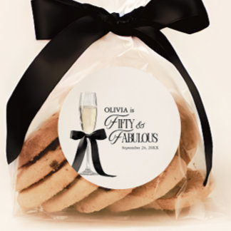 Sticker Rond Cinquante et Fantastique Chic Champagne Nœud 50e A