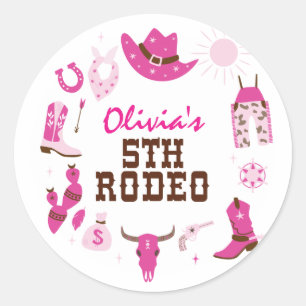 Sticker Rond Cinquième Rodéo Rose Occidental Cow-boy 5ème Anniv