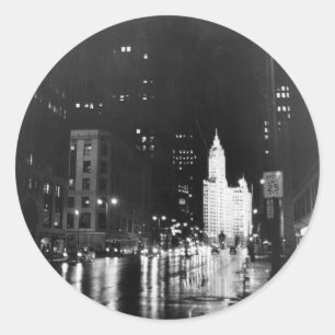 Sticker Rond circa 1954 :  De vue une avenue du Michigan vers