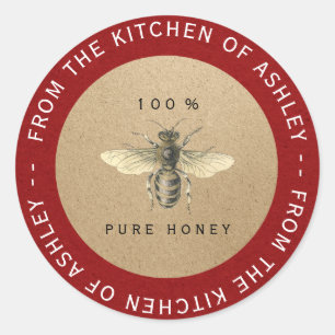 Sticker Rond Circulaire rouge 100%Cuisine au miel fait maison K