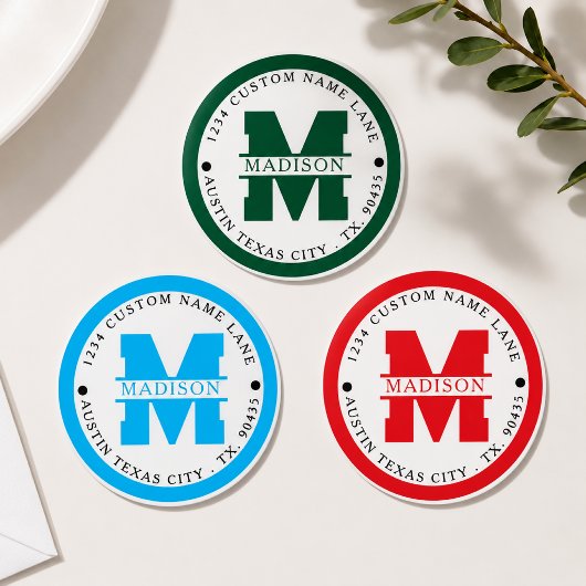 Sticker Rond Circular address labels,monogram address labels