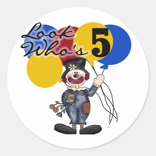 Sticker Rond Circus Clown 5e Anniversaire Tshirts et cadeaux (Devant)