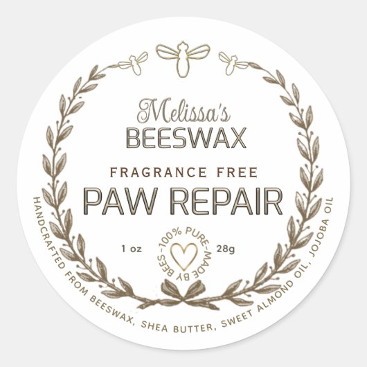 Sticker Rond Cire d'abeille artisanale Paw Réparation Wreath Be (Devant)