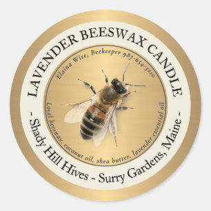 Sticker Rond Cire d'abeille en or Personnalisé Chandelle Étique