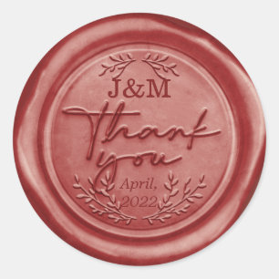 Sticker Rond Cire de caoutchouc rouge vintage merci