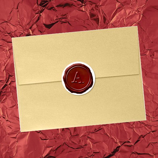 Sticker Rond Cire Sceau Monogramme Initiale Rouge