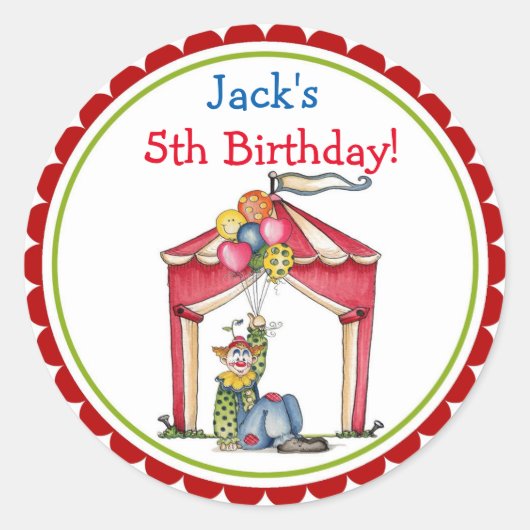 Sticker Rond Cirque Carnaval Clown Anniversaire Fête Favoriser  (Devant)