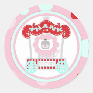 Sticker Rond Cirque Lion Roaring Anniversaire rose