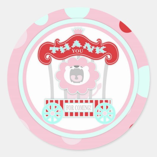 Sticker Rond Cirque Lion Roaring Anniversaire rose (Devant)