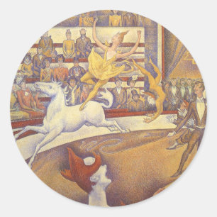 Sticker Rond Cirque par Georges Seurat, Art Pointillisme Vintag