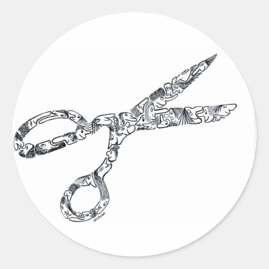 Sticker Rond Ciseaux avec coupes à cheveux (Devant)