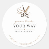 Sticker Rond Ciseaux blancs minimaux de coiffeur modifiables (Devant)