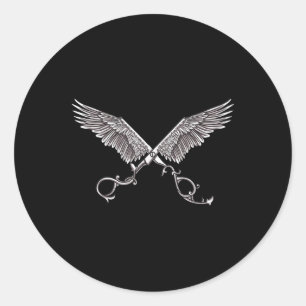 Sticker Rond Ciseaux cool Liste De Cheveux Avec Ailes Tatouage