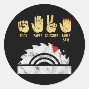 Sticker Rond Ciseaux de papier rocheux Table scie bois