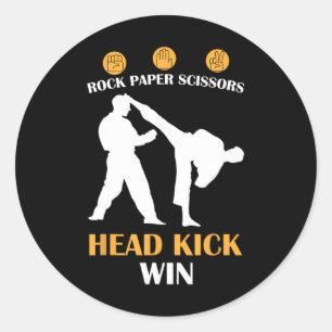 Sticker Rond Ciseaux de papier rocheux Tête Kick I Win Yellow K