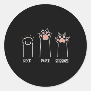 Sticker Rond Ciseaux Papier Rocher Paw Cute Chat Animal Jeu