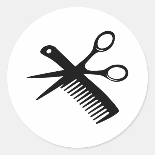 Sticker Rond ciseaux peigne de coiffeur noir (Devant)