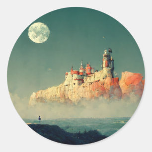 Sticker Rond Citadelle côtière Imaginaire Sci-Fi