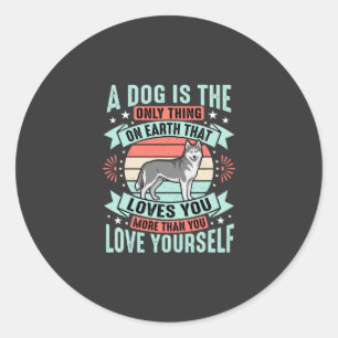 Sticker Rond Citation Amoureux de Chien Graphique Husky Vintage