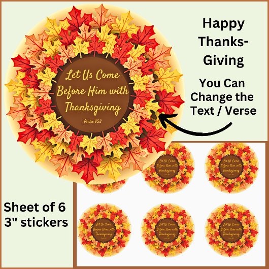 Sticker Rond Citation Bible Automne Feuilles Thanksgiving