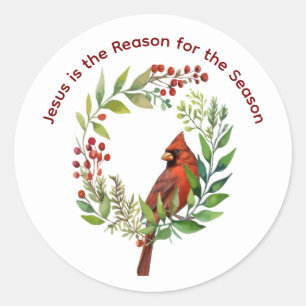 Sticker Rond Citation chrétienne Jésus Cardinal Rouge Oiseau