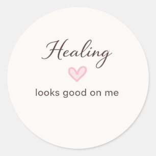 Sticker Rond Citation d'amour de soi Guérison Me Va Bien Minima