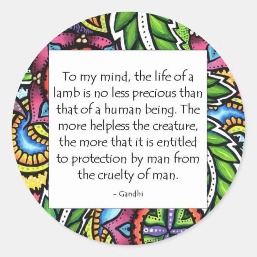 Sticker Rond Citation d'animal de Gandhi (Devant)