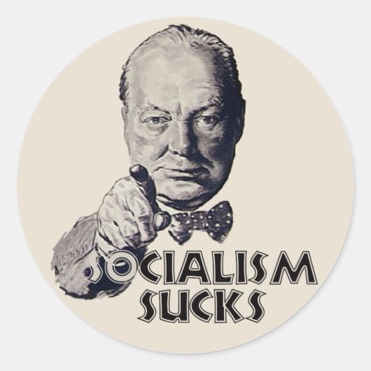 Sticker Rond Citation de Churchill : Le socialisme est nul ! (Devant)