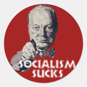 Sticker Rond Citation de Churchill : Le socialisme suce !