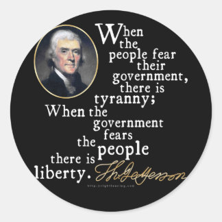 Sticker Rond Citation de Jefferson Tyranny-Liberty