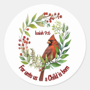 Sticker Rond Citation de Jésus chrétien Cardinal Rouge Oiseau