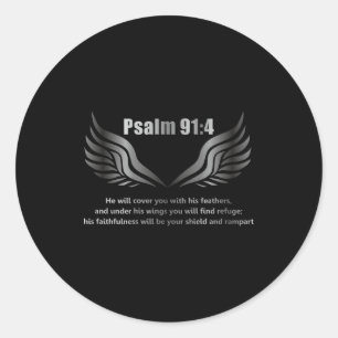 Sticker Rond Citation de la Bible chrétienne Psaume 91 4 sur T