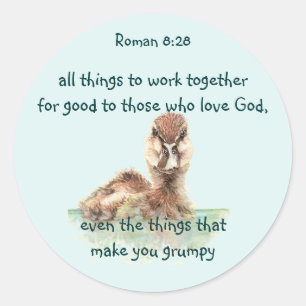 Sticker Rond Citation de la Bible Inspirationnelle Rom 8:28 Tra