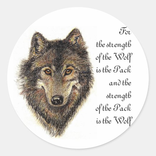 Sticker Rond Citation de loup et de pack - Collection d'animaux (Devant)